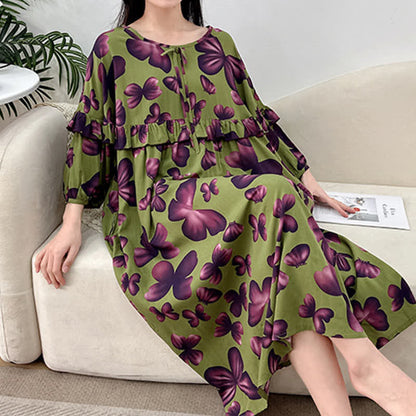 Camicia da notte con stampa a farfalla e scollo tondo taglie forti