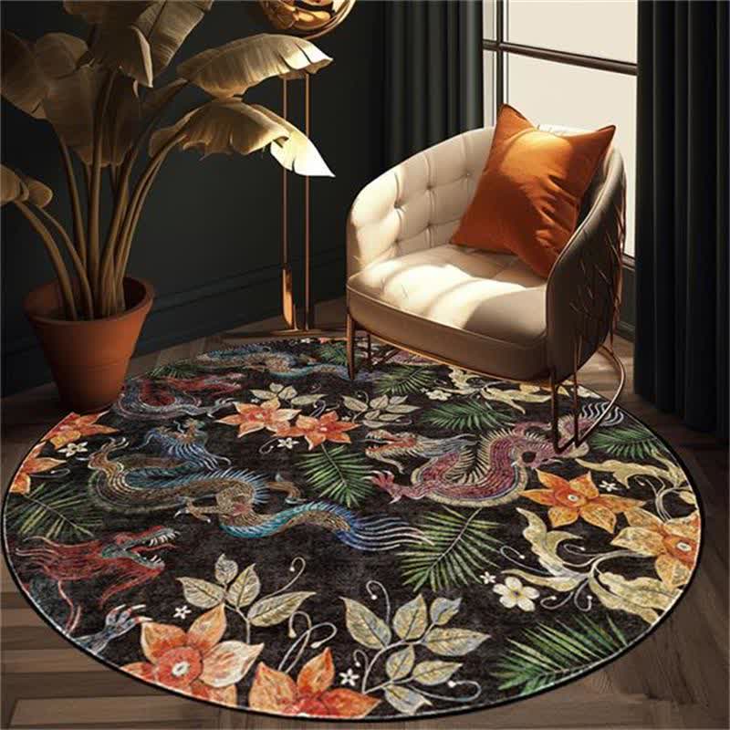 Tappeto antiscivolo vintage floreale di forma rotonda