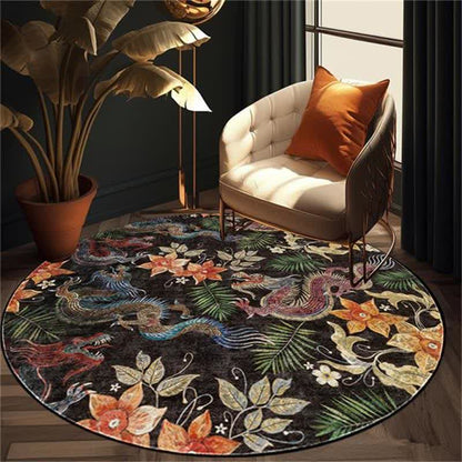 Tappeto antiscivolo vintage floreale di forma rotonda