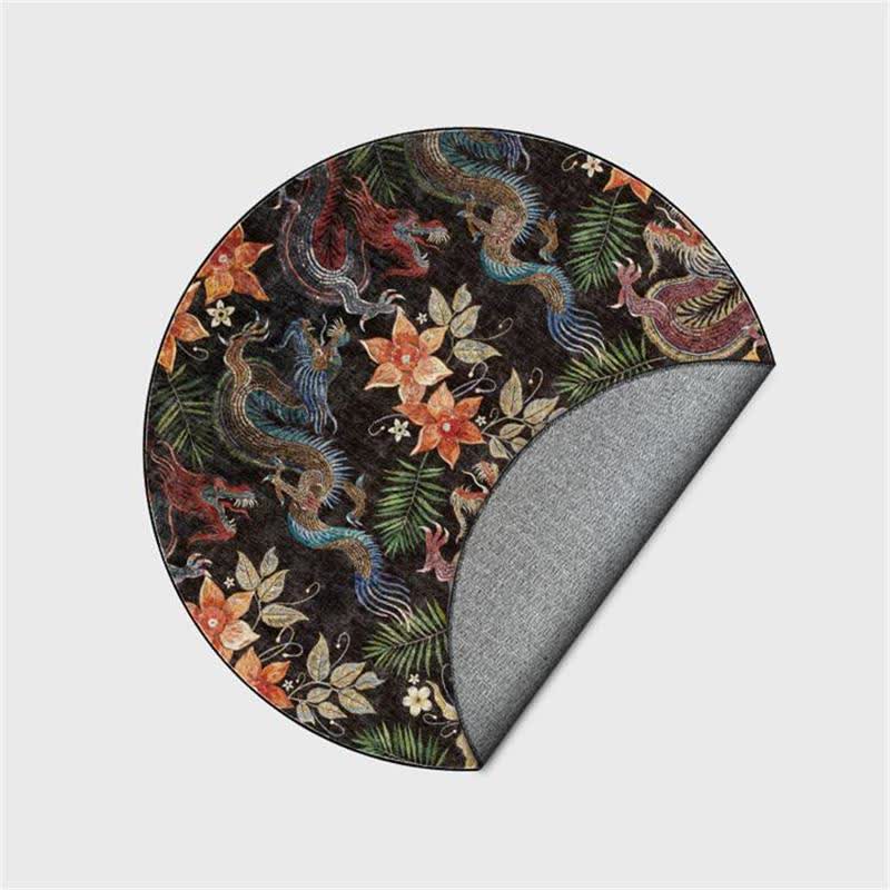 Tappeto antiscivolo vintage floreale di forma rotonda