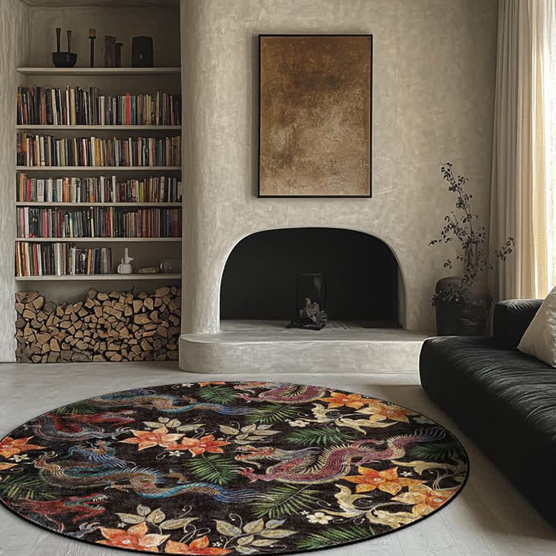 Tappeto antiscivolo vintage floreale di forma rotonda