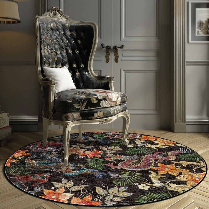 Tappeto antiscivolo vintage floreale di forma rotonda