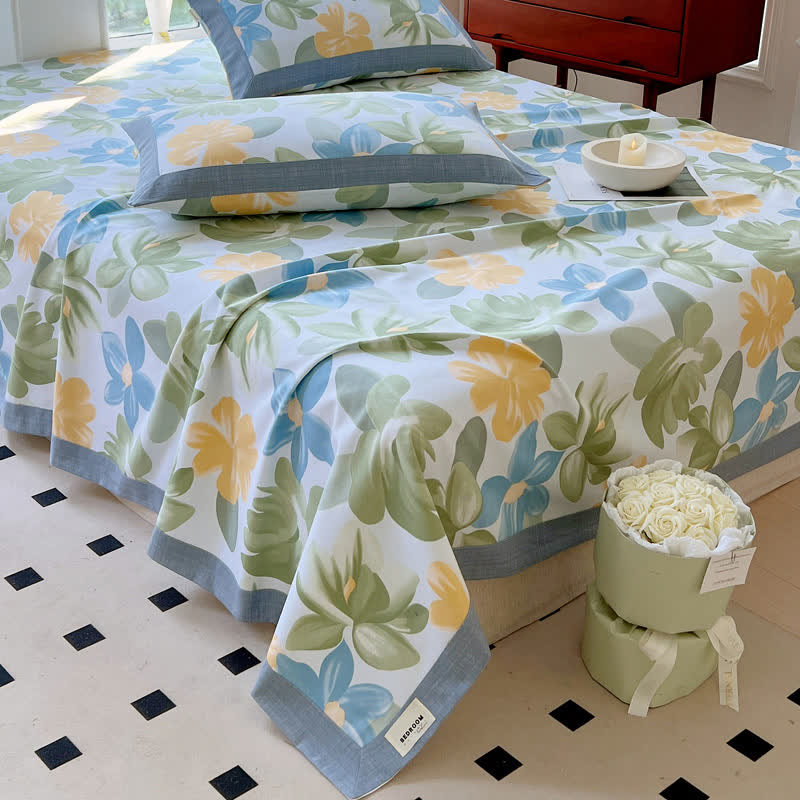 Copriletto in cotone floreale in stile rustico