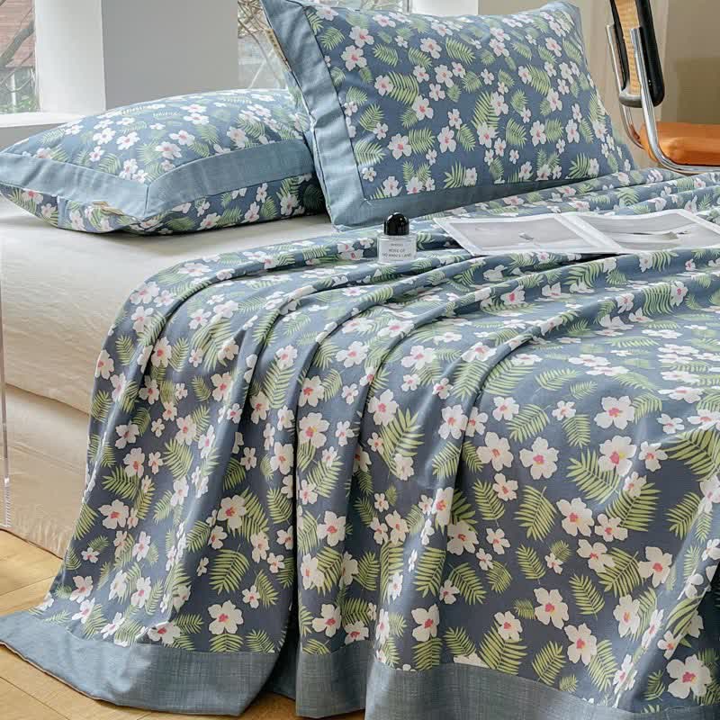 Copriletto in cotone con foglie floreali pastorali