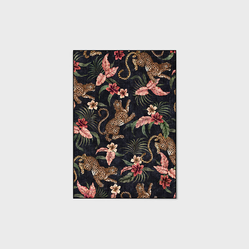 Tappeto antiscivolo lavabile con motivo leopardo tropicale