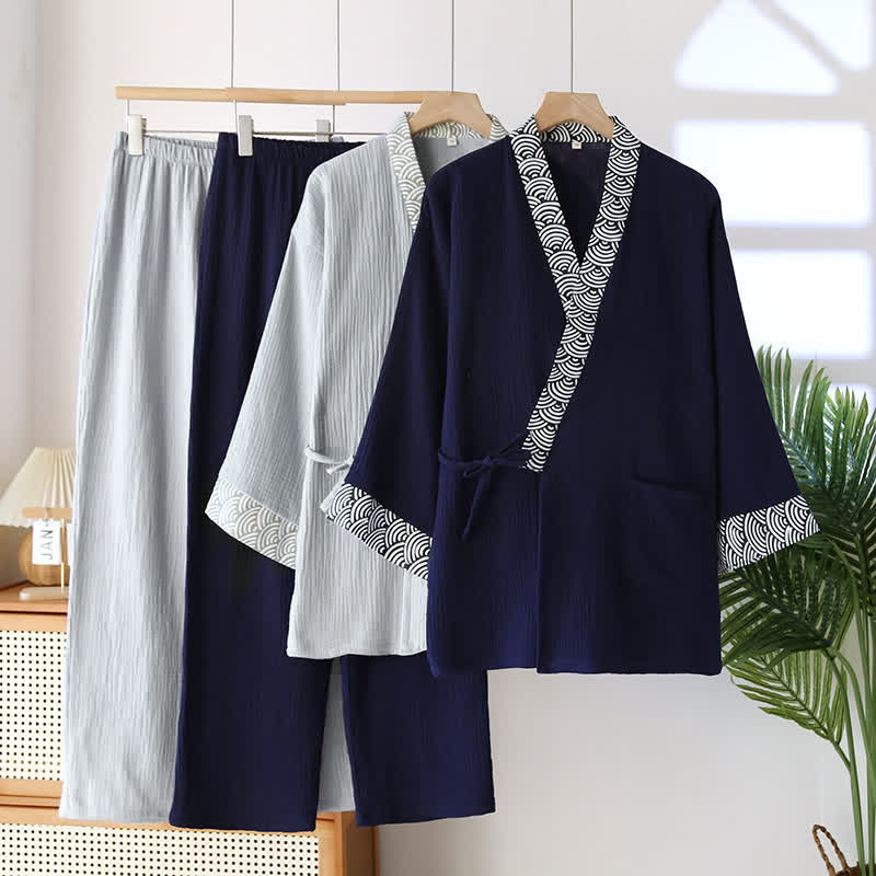 Pigiama Kimono in garza di cotone neutro