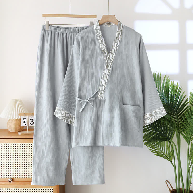 Pigiama Kimono in garza di cotone neutro