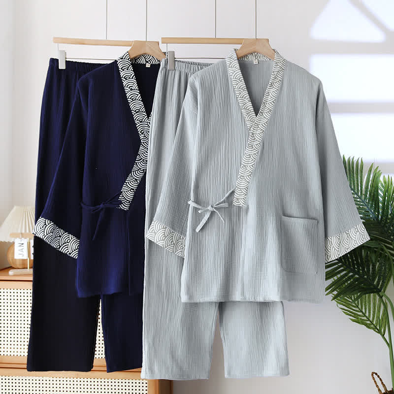 Pigiama Kimono in garza di cotone neutro
