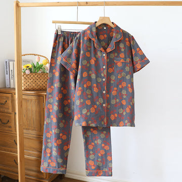 Completo da casa a maniche corte in cotone jacquard Vintage Rose