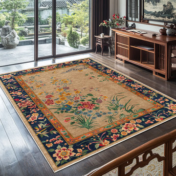 Tappeto decorativo floreale vintage, lavabile e resistente