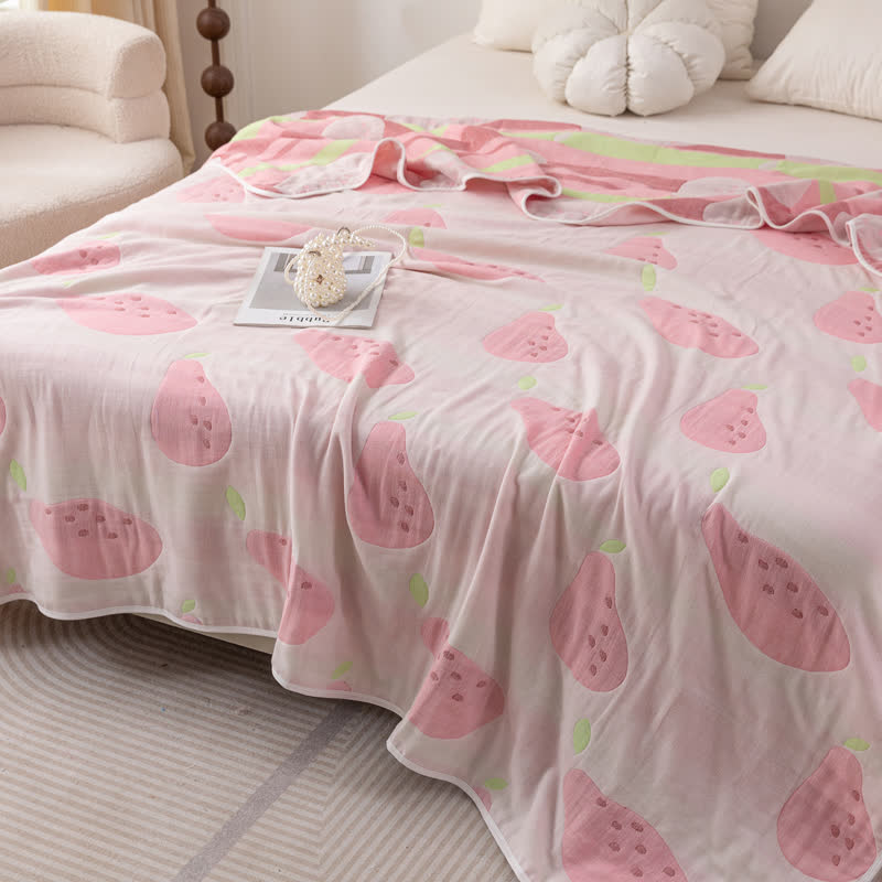 Trapunta reversibile in garza di cotone con motivo frutta in jacquard