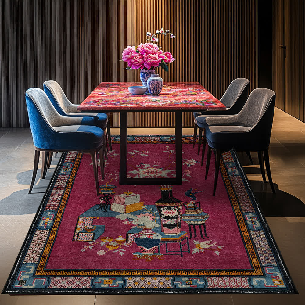 Tappeto antiscivolo lavabile con elegante vaso di fiori