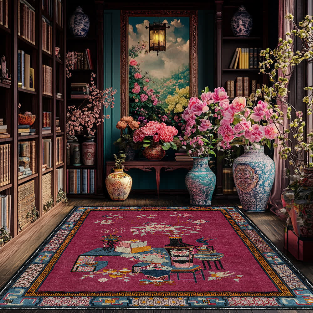 Tappeto antiscivolo lavabile con elegante vaso di fiori