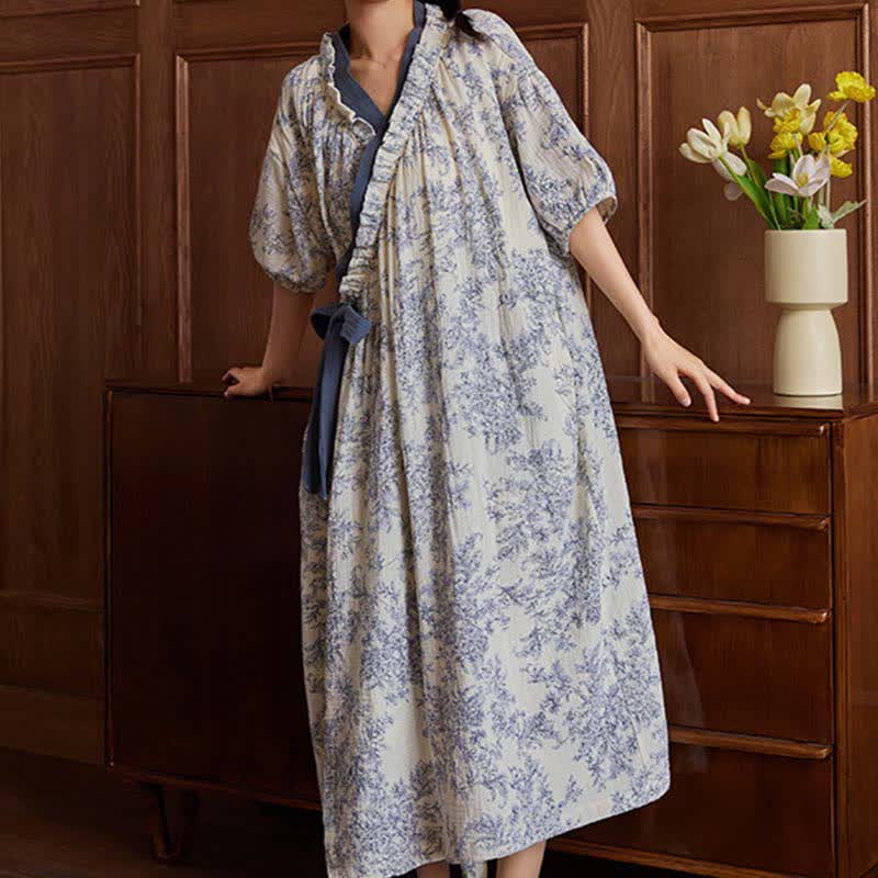 Camicia da notte imbottita in stile country con cravatta e tasca - image 2