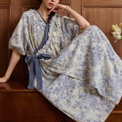 Camicia da notte imbottita in stile country con cravatta e tasca - image 6