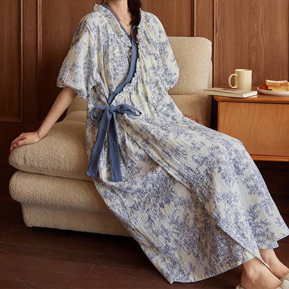 Camicia da notte imbottita in stile country con cravatta e tasca - image 1