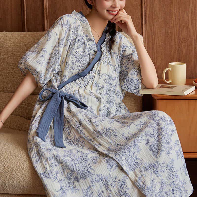 Camicia da notte imbottita in stile country con cravatta e tasca - image 4