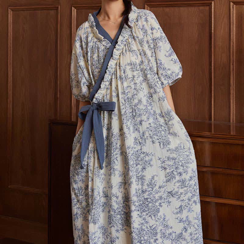 Camicia da notte imbottita in stile country con cravatta e tasca - image 3