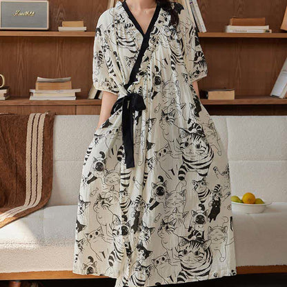 Camicia da notte imbottita in stile country con cravatta e tasca