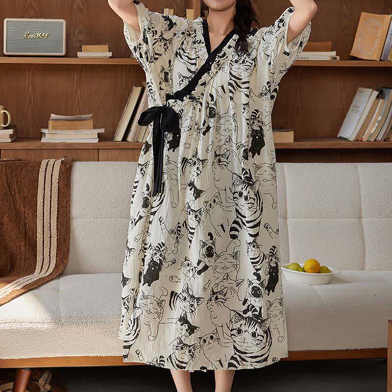 Camicia da notte imbottita in stile country con cravatta e tasca