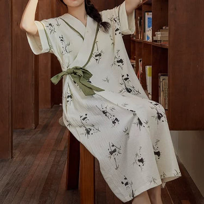 Camicia da notte imbottita con stampa panda e tasca