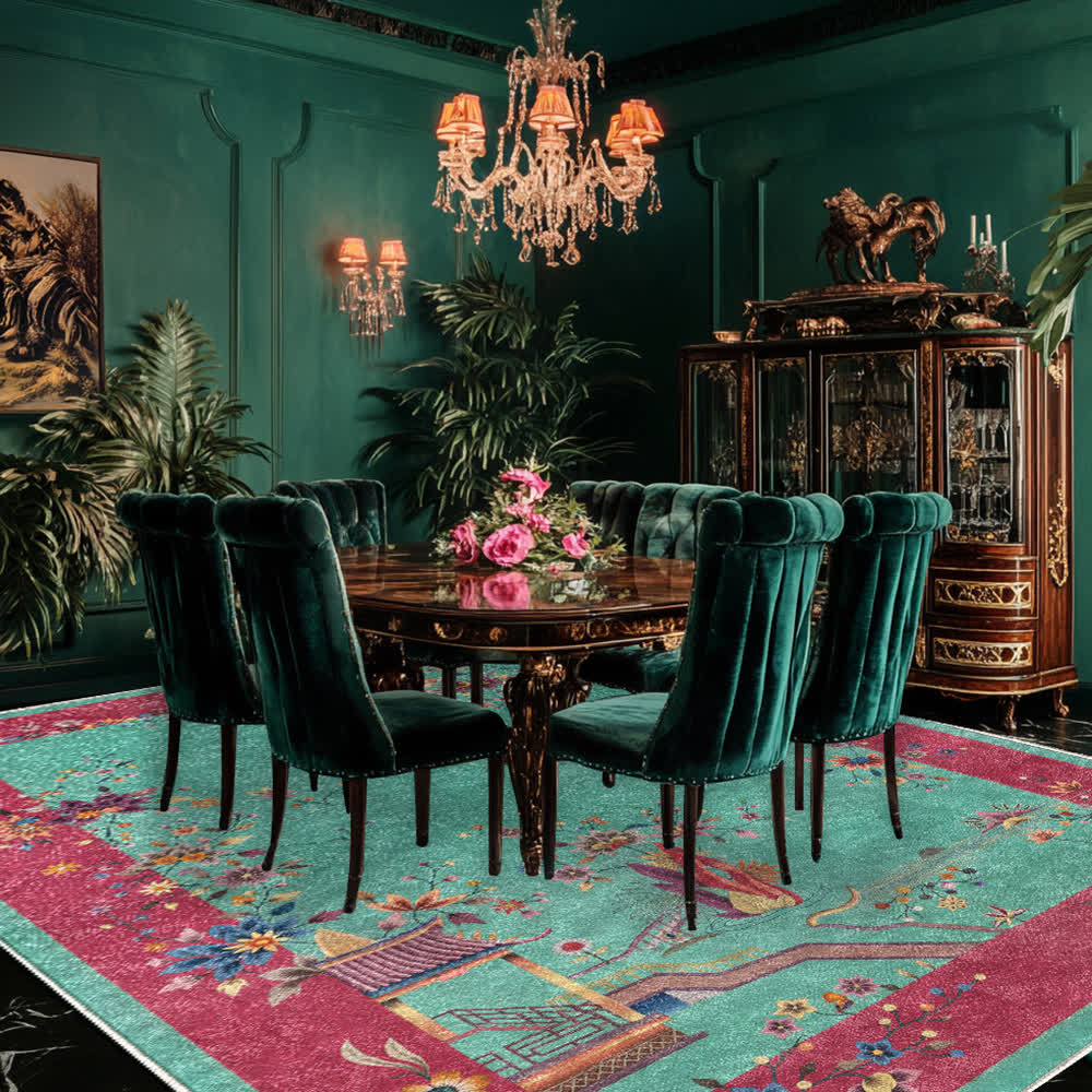 Elegante tappeto antiscivolo morbido con motivo floreale
