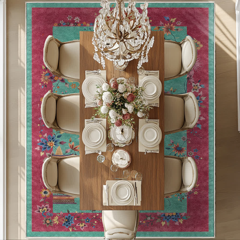 Elegante tappeto antiscivolo morbido con motivo floreale