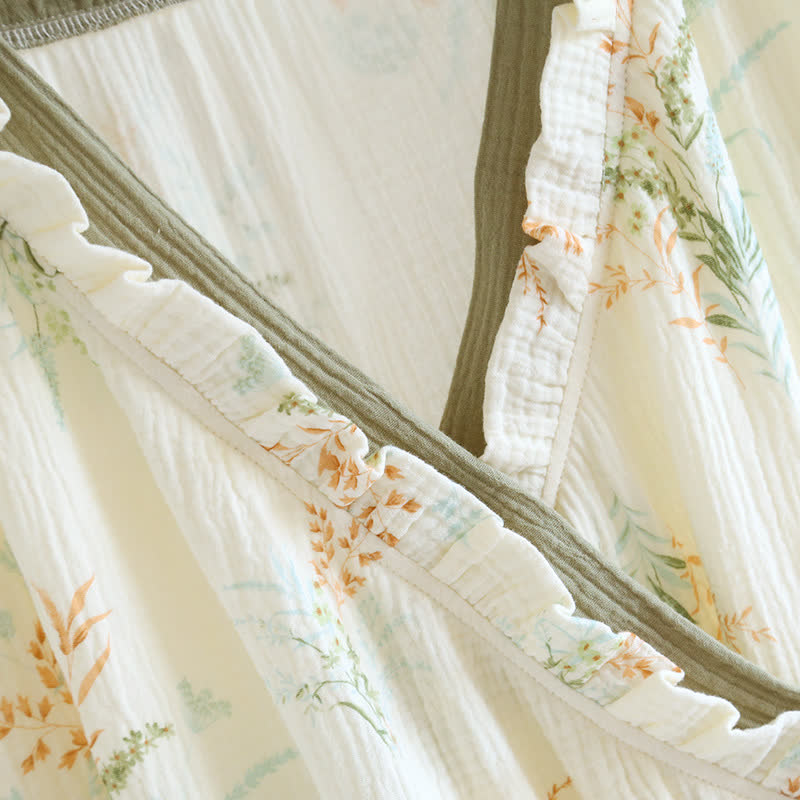 Camicia da notte a maniche lunghe in garza di cotone vegetale con tasca
