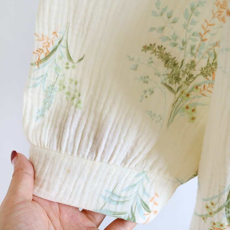 Camicia da notte a maniche lunghe in garza di cotone vegetale con tasca