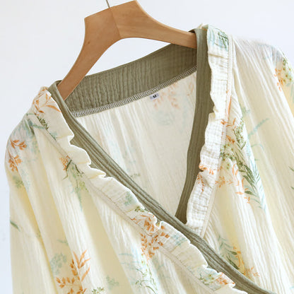 Camicia da notte a maniche lunghe in garza di cotone vegetale con tasca