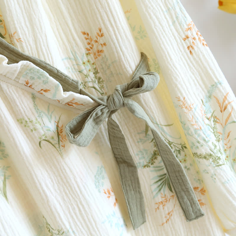 Camicia da notte a maniche lunghe in garza di cotone vegetale con tasca