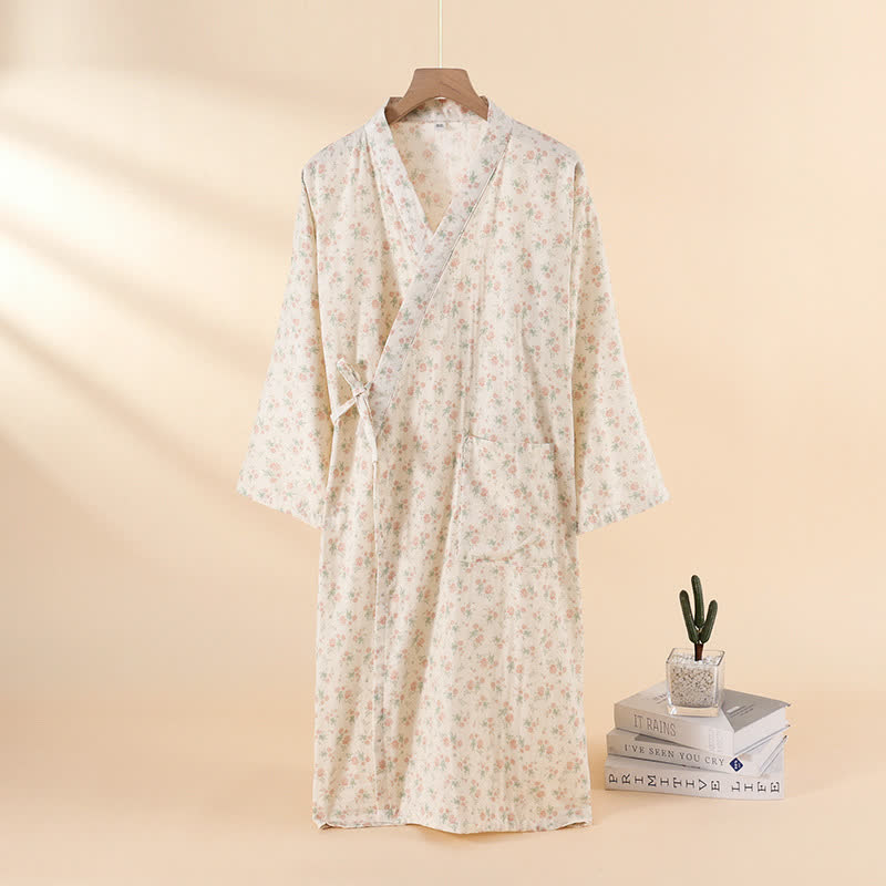 Camicia da notte in garza di cotone a fantasia floreale, ideale per stare in casa. - Beige - XL - image 2
