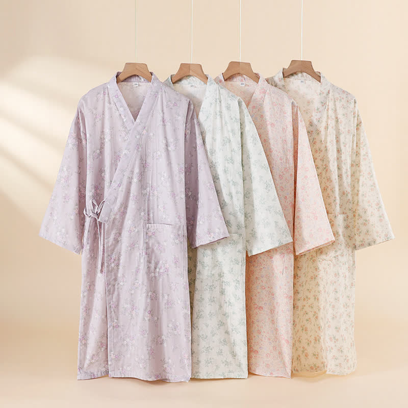 Camicia da notte in garza di cotone floreale da casa