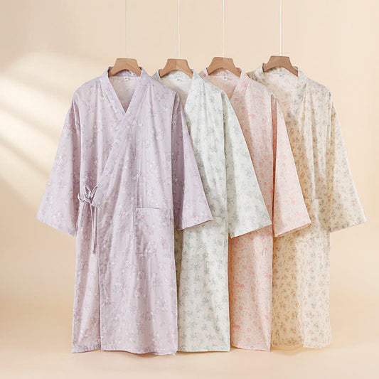 Camicia da notte in garza di cotone floreale da casa