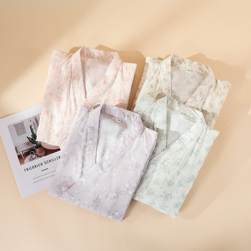 Camicia da notte in garza di cotone floreale da casa