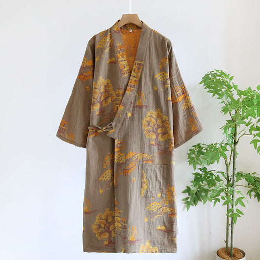 Accappatoio in cotone jacquard tinto in filo di cotone Kimono Vintage