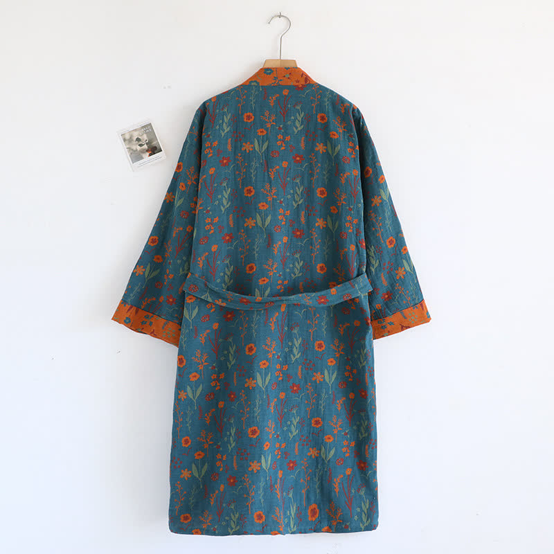 Accappatoio vintage in cotone jacquard floreale tinto in filo