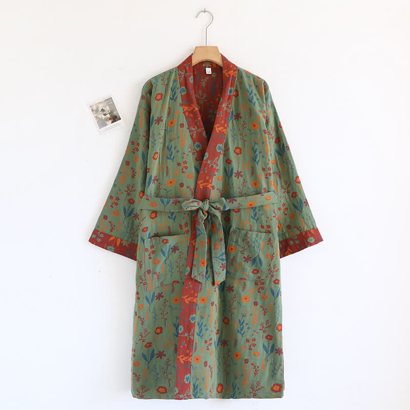 Accappatoio vintage in cotone jacquard floreale tinto in filo