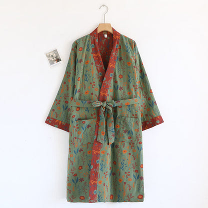 Accappatoio vintage in cotone jacquard floreale tinto in filo