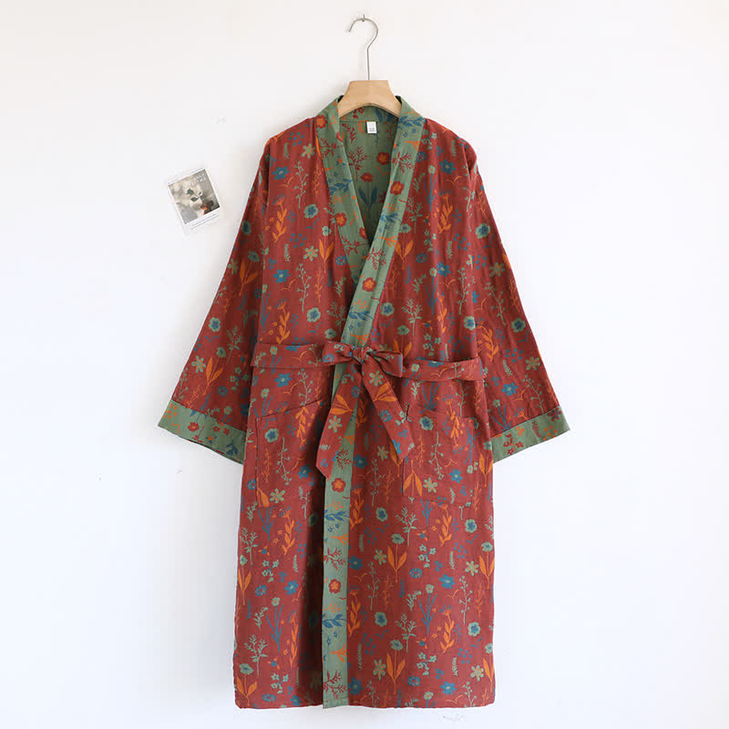 Accappatoio vintage in cotone jacquard floreale tinto in filo