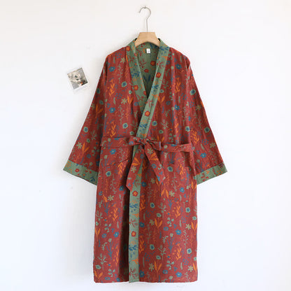 Accappatoio vintage in cotone jacquard floreale tinto in filo