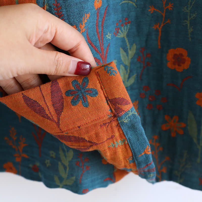 Accappatoio vintage in cotone jacquard floreale tinto in filo