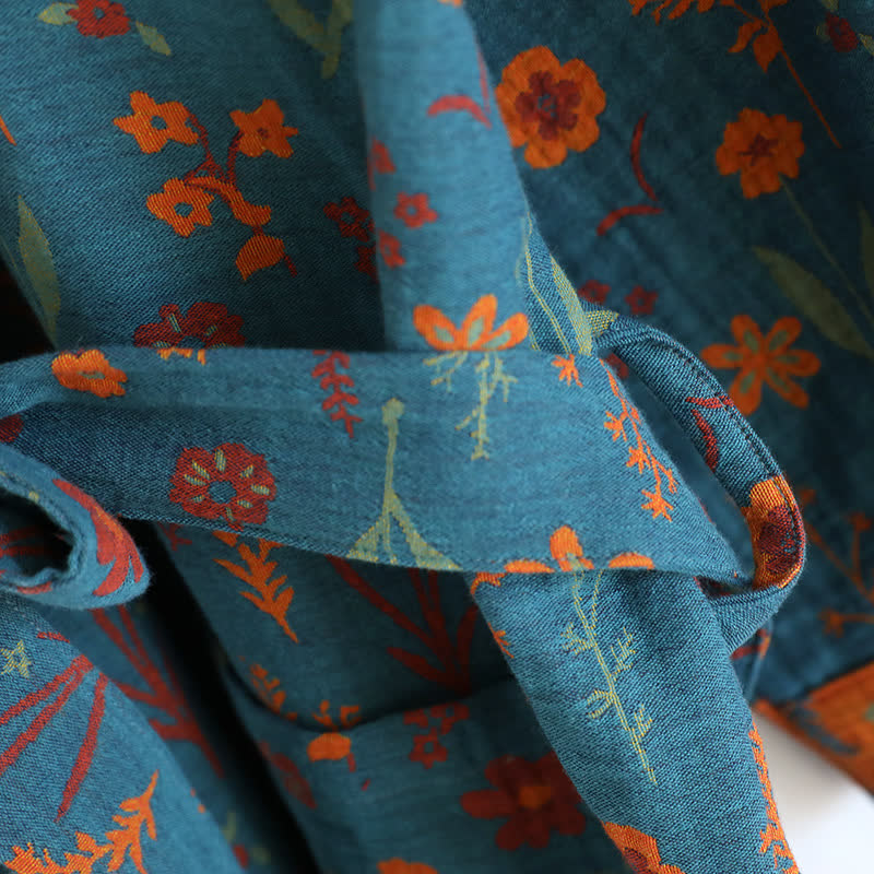 Accappatoio vintage in cotone jacquard floreale tinto in filo
