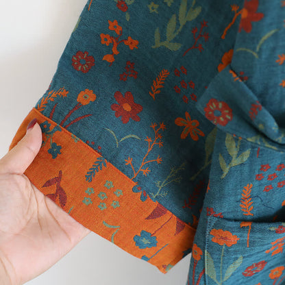 Accappatoio vintage in cotone jacquard floreale tinto in filo