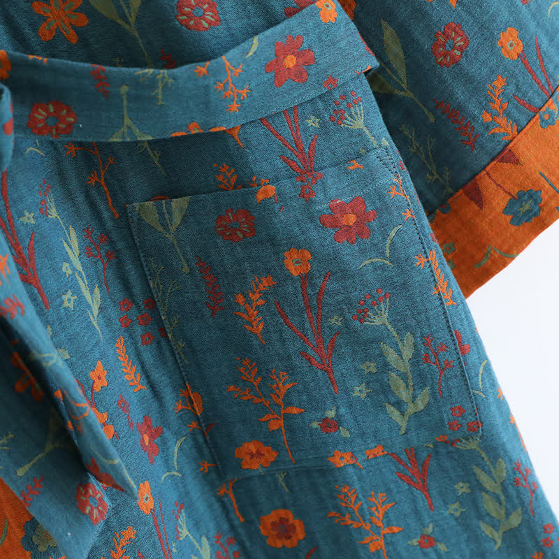 Accappatoio vintage in cotone jacquard floreale tinto in filo