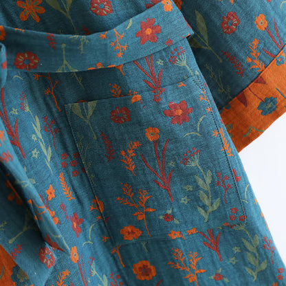 Accappatoio vintage in cotone jacquard floreale tinto in filo