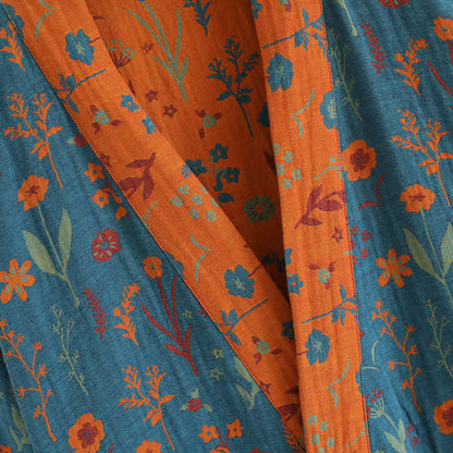 Accappatoio vintage in cotone jacquard floreale tinto in filo