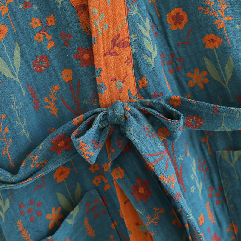 Accappatoio vintage in cotone jacquard floreale tinto in filo