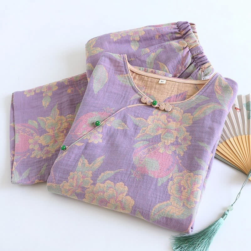 Elegante completo da notte in cotone jacquard tinto in filo vintage