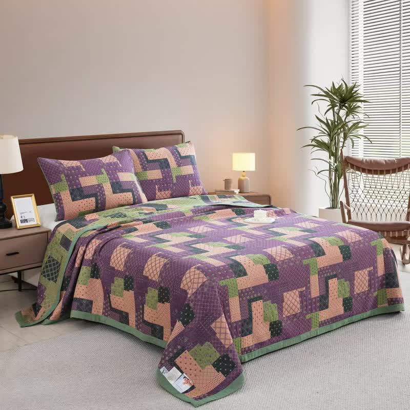 Copriletto in garza di cotone jacquard patchwork vintage